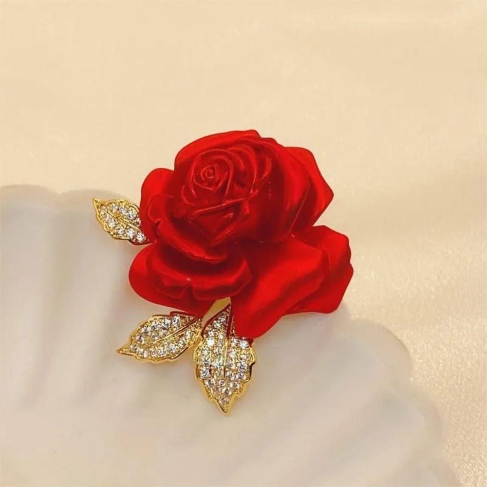 

Zinc Zinc Alloy Red Rose Flower Brooch Temperament High-end Suit Pins High-end Party