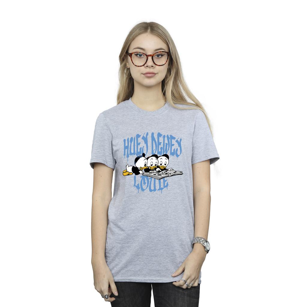 Disney Womens/Ladies Huey Dewey Louie Reading Boyfriend T-Shirt