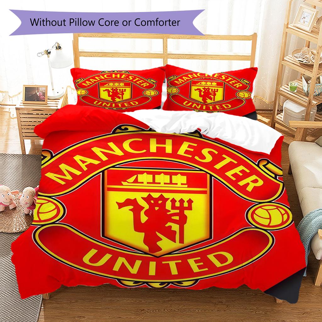 Set cu cuvertură și fețe de pernă Man Utd Decor Acasă Cadou de Ziua de Naștere (1 * husă de pilotă + 2 * fețe de pernă, fără miez)