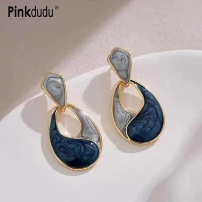 Pendientes Vintage de Aleación de Zinc con Goteo de Aceite Forma de Gota de Agua Pendientes de Botón Simples y Modernos para Mujer PD2372