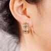 Huitan Two Tone Hoop Earrings with Green/White CZ Luxury Trendy Women Ear Accessories Wedding Party Unique Design Jewelry New