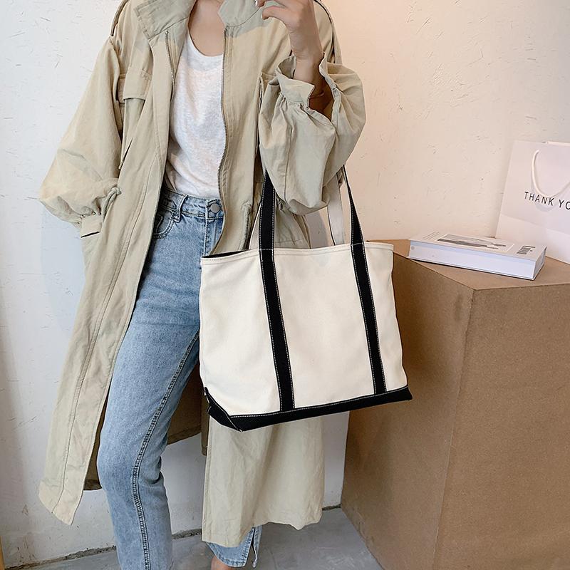 Einfache Canvas-Tasche Damen-Handtasche Reißverschluss Umhängetasche 2026 Mode Gestreifter Träger Große Kapazität Damen Quadratische Tote Einkaufstasche