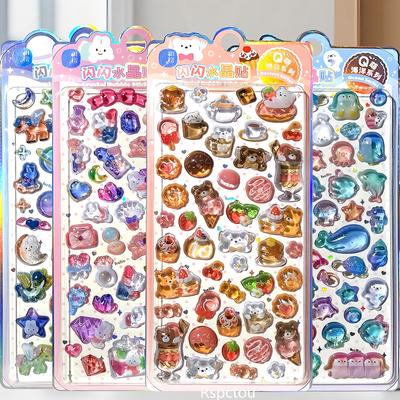 4 Stück Frischer Stil Obst Dessert Dopamin 3D Kristall Aufkleber Cartoon Meeres Tiere Bär Hase Abziehbilder Kühlschrank Tagebuch Handy Aufkleber