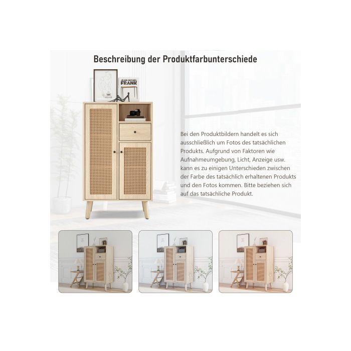 Buffet - MUVOE - 2 portes en rotin - 1 tiroir - Bois massif - 60x40x101cm