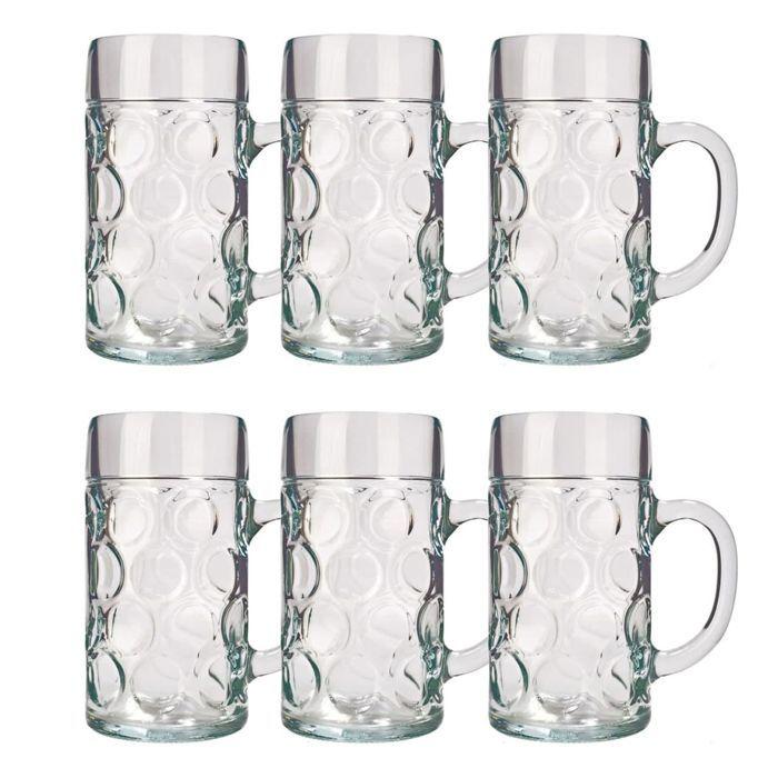 Chope de bière - ISAR - Lot de 6 - 1 litre - Matériaux de qualité supérieure - Compatible lave-vaisselle