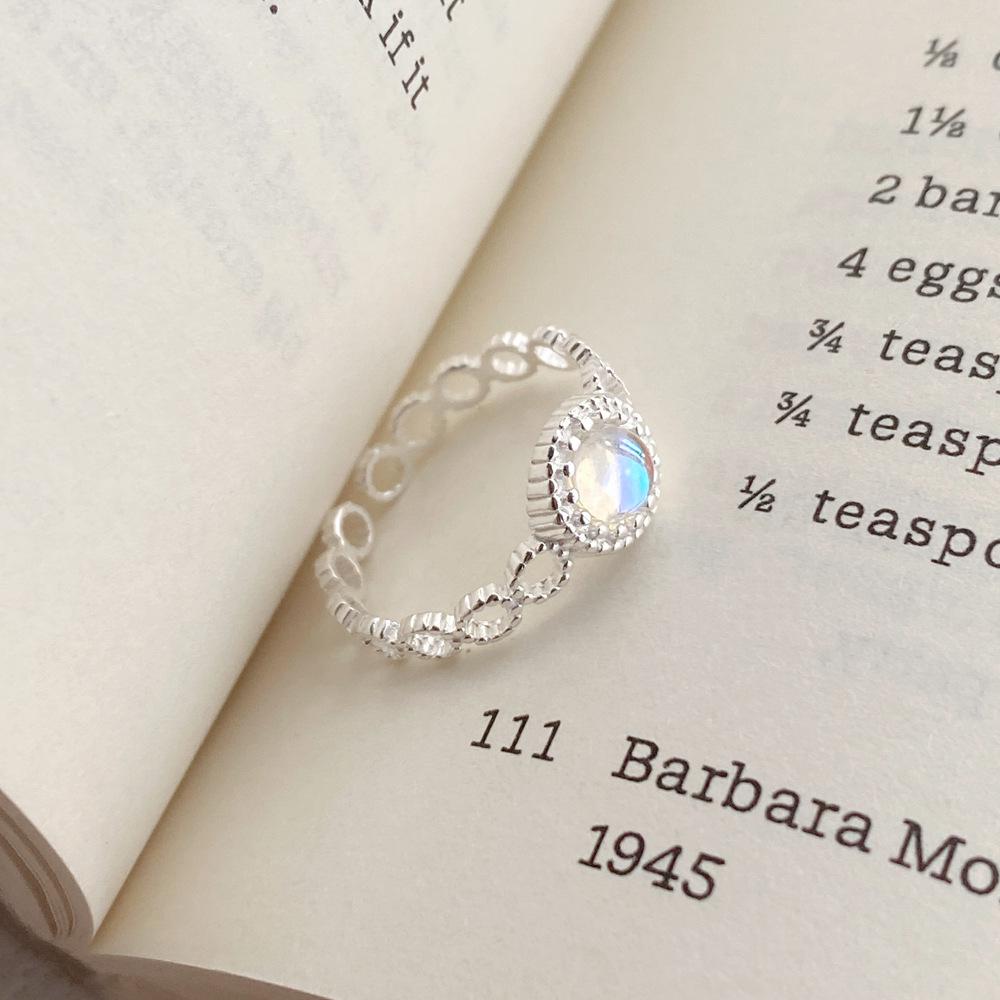 Iridescent Moonstone Sterling Silver Lace Finger Ring - Elegant Women s Jewelry Adjustable Open
