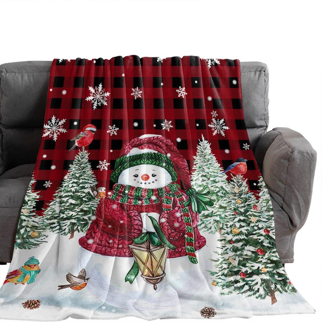 Christmas Snowman Series Digital-printed Polyester Bedroom Velvet Flannel Cover Blanket Fleece Soft Sofa Cover Blankets for Beds
