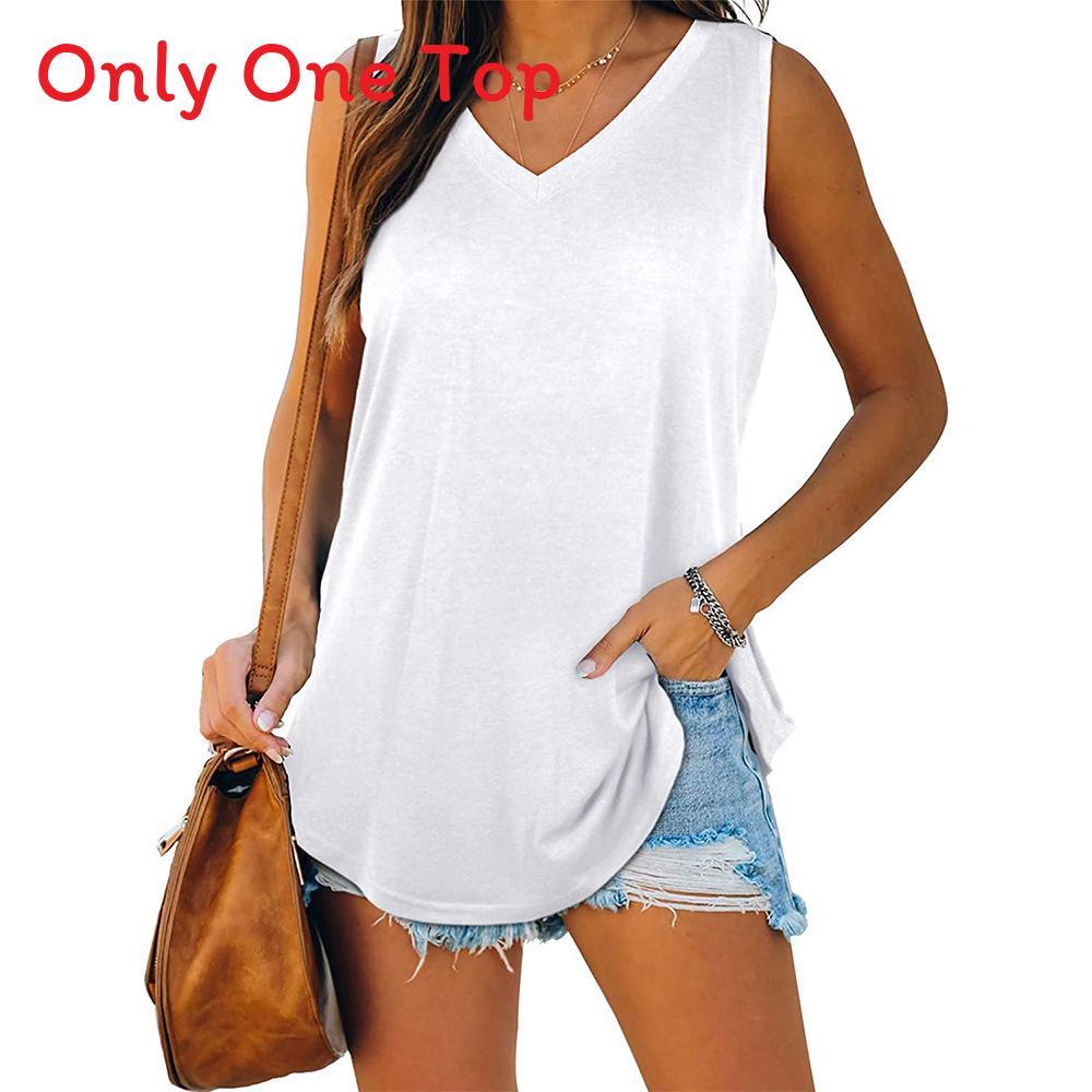 Cotton Sleeveless V Neck Tshirt For Women With Spliced Design Casual Spring