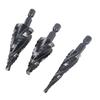 3PCS Spiral Step Drill Bit Set High Speed Steel Hex Shank 4 Flute Bits for Metal Aluminum Wood Plastic 1/8-1/2 1/4-3/4 3/16-7/8 Inch