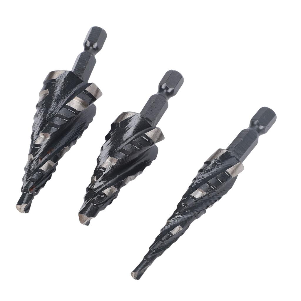 3PCS Spiral Step Drill Bit Set High Speed Steel Hex Shank 4 Flute Bits for Metal Aluminum Wood Plastic 1 8 1 2 1 4 3 4