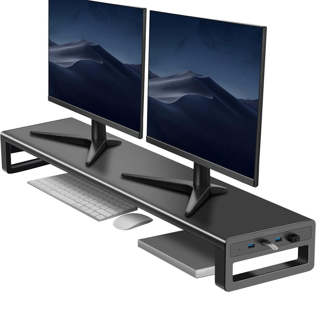 VAYDEER Dual Monitor Desk Stand with USB Monitor Display Computer Desk Stand for 100cm Wide Stand, 3.0 Port, Stand, Stand, Stand, PC, Metal,