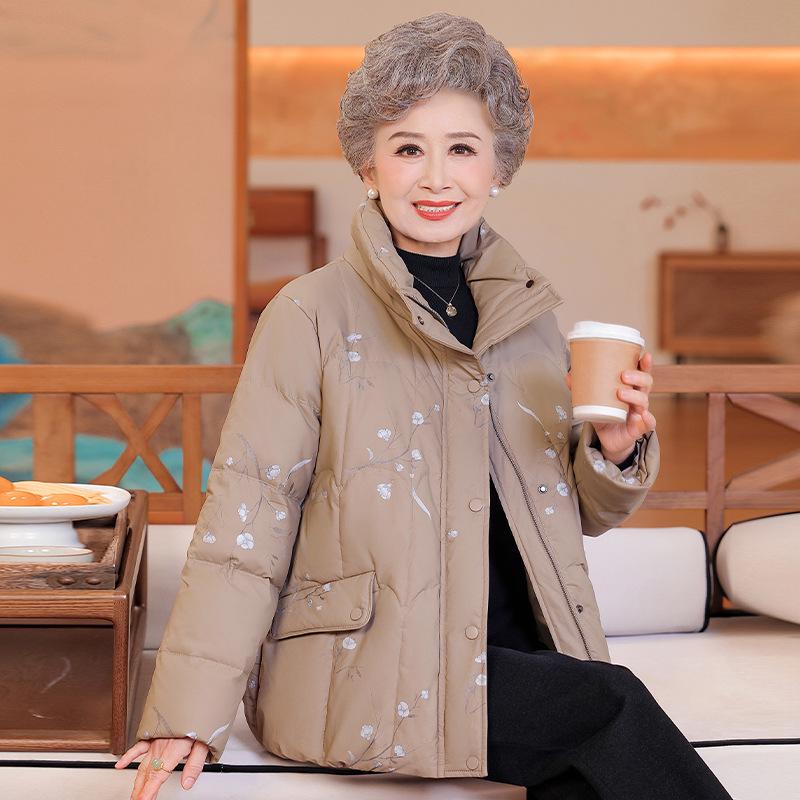 

Women s Short Winter Down Jacket - 90% White Duck Down, Thickened Warm Outerwear for Middle-Aged & Elderly Moms and Grandmas L [Up to 105 Jin] хаки