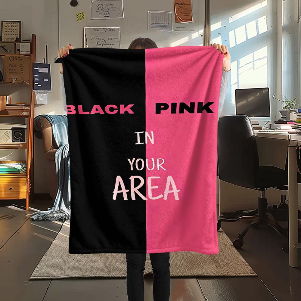 

1Pc Black-pink Print Flannel Blanket, High quality Comfortable for All Seasons, Home Decor, Warmth and Comfort, Perfect for Christmas Gifts 80cm x 120cm