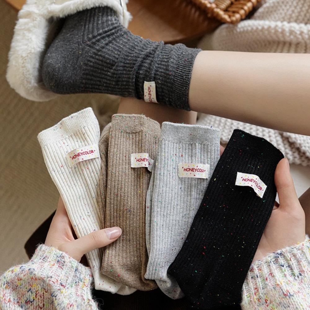 Cotton Middle Tube Socks Heel Label Warm Socks Fashion Knitted Socks  Autumn