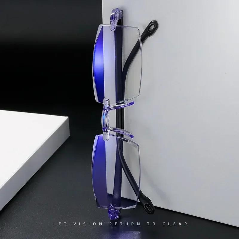 Lesebrille 0 -1,0 bis -4,0 Myopie-Brille Randlos Anti-Blaulicht Männer Myopie-Brille Rahmenlose Kurzsichtigkeitsbrille Unisex