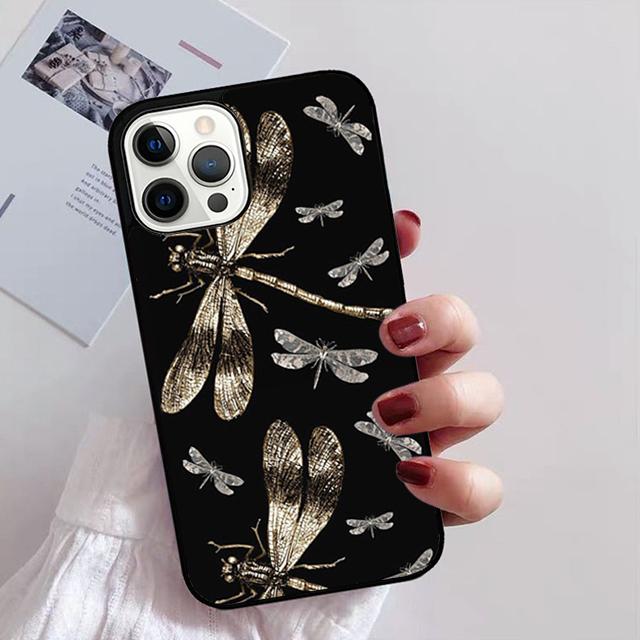 Luxury Dragonfly Phone Case for iPhone 11 12 13 14 Pro Max Mini XR XS SE 2020 6 7 8 Plus Samsung S21 S22 Coque Fundas