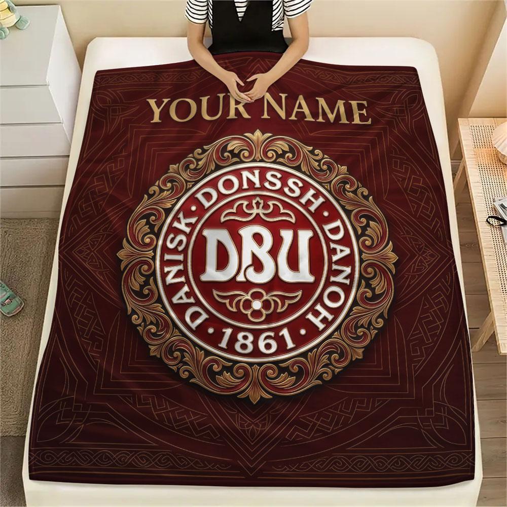 Custom Name,Denmark National Football Team Printed Flannel Blanket, soft throw for bedroom sofa, washable, Christmas present, great gift.