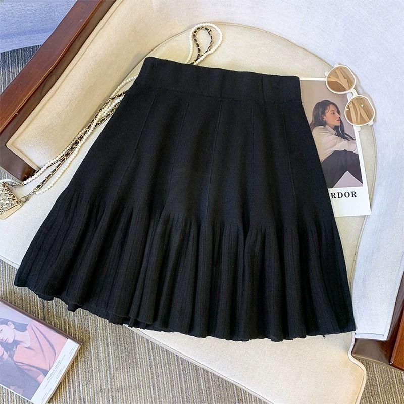 Foreign Elastic Waist Umbrella Skirt Short Autumn and Winter Half Skirt Women High Waisted Knitted A-line Short Skirt Female