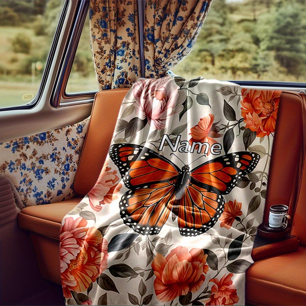 Monarch Butterfly Floral Blanket Personalized Name Soft Comfortable Stylish Blanket Car Blanket Perfect For Travel Camping Outdoor Home Suitable For