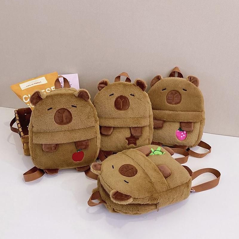 1Pc Kawaii Capybara Plush Backpack For Women Versatile Cartoon Funny Capibala Crossbody Bag Large Capacity Tote Bag