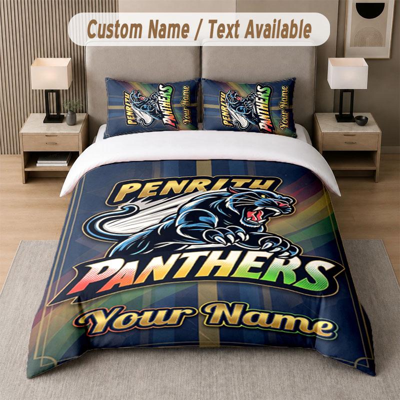Custom Bedding Set Penrith Panthers Pattern, Print Name Text 1 Duvet Cover plus 2 Pillowcases Home Textile