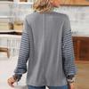 Women's Casual Loose Pullover Striped Contrast Color Long,sleeved T,shirt