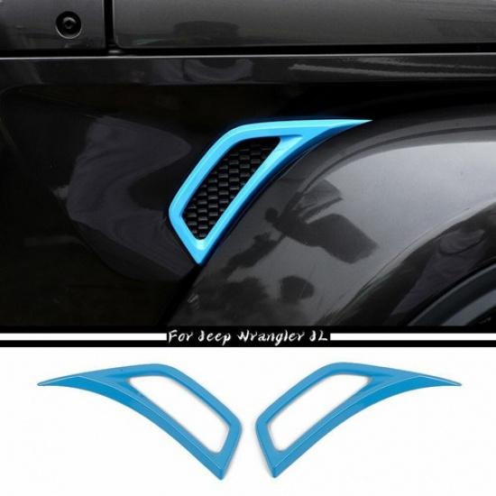 

2x Side Leaf Plate Air Vent Inlet Trim Decor Cover For 18+ Jeep Wrangler JL Blue