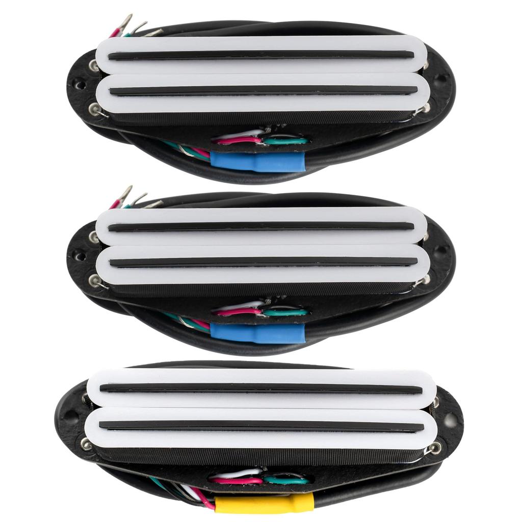 Musiclily Pro Alnico 5 Humbucker Super Distortion and Bridge Pickup Set for Strat Electric White Black Rails ST-DPHA Single-Size Neck, Middle, Guitar,