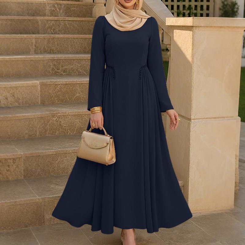 ZANZEA Women Muslim Casual Round Neck Long Sleeve Loose Long Dress