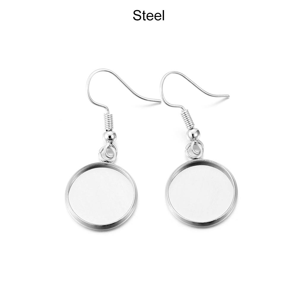 10pcs 10-25mm Tray Bezel Cabochon Earring Hook Blank Setting Round Pendant Ear Base Findings For DIY Glass Cameo Jewelry Making