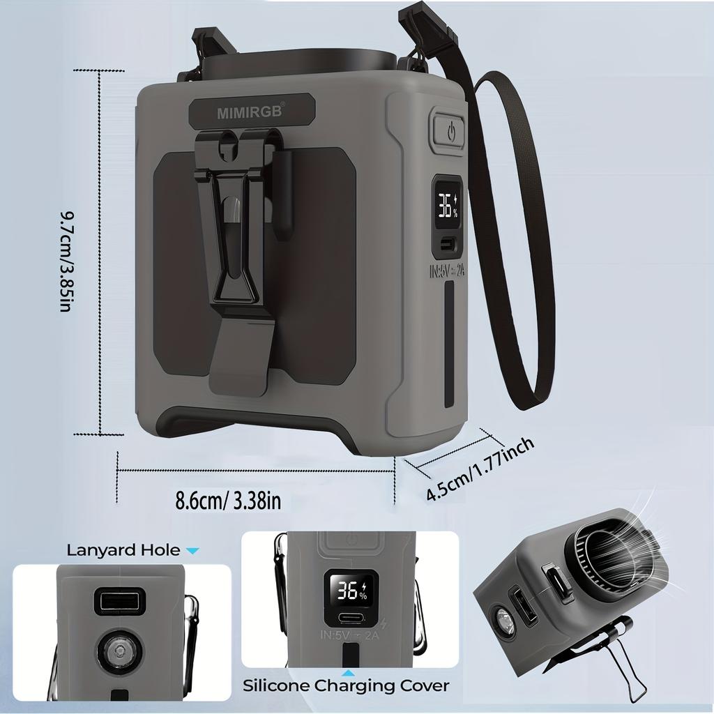 Waist Fan 40H Portable Waist Clamp Fan with Light | 10000mAh 5 Speed Shirt Fan Suitable for Outdoor Work Suitable for Fishing