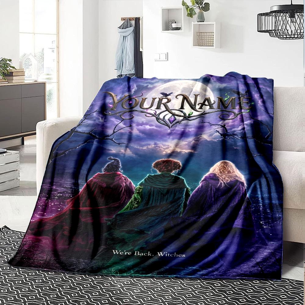 Name Custom Hocus Witch Print Flannel Blanket High Quality Warm Comfortable Cover for All Seasons Perfect for Gifts Home Decor
