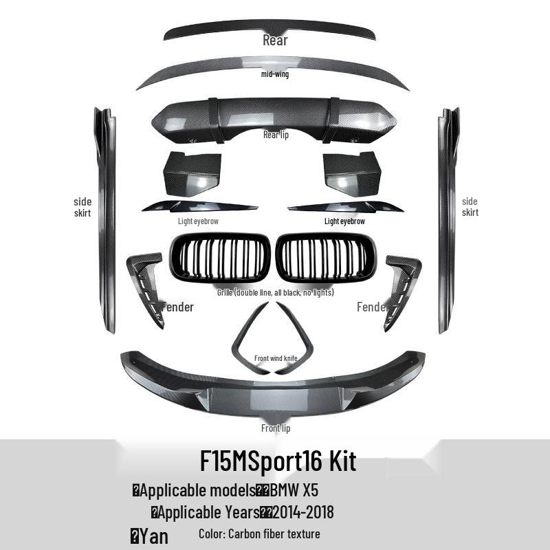 BMW X5 F15 M Sport 2014-2018 Lip Dianteiro, Spoiler Traseiro, Saias Laterais, Grelha, Kit de Modificação de Lip Traseiro