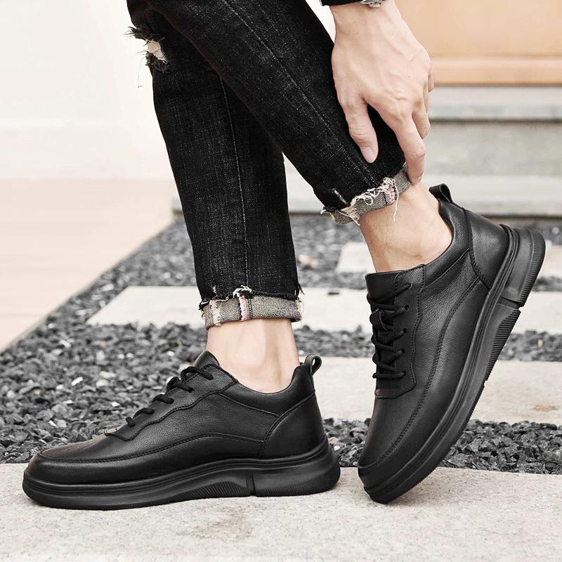 Shoes Autumn New Thick-soled Lightweight Outdoor Sports Shoes Light Luxury Leather Lace-up Casual Shoes