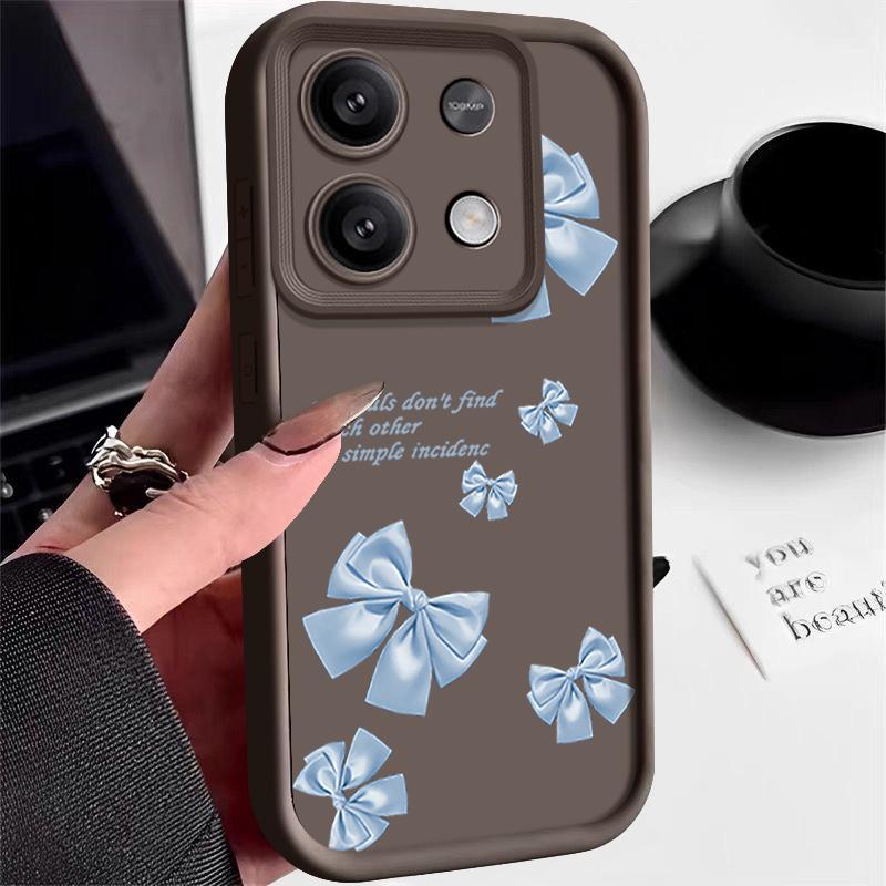 Bowknot Print Matte Soft TPU Phone Case For Xiaomi 14T Pro 13T Poco F6 X6 X5 Redmi 13C Note 14 13 Pro 12 Solid Color Lens Protection Shockproof Cover