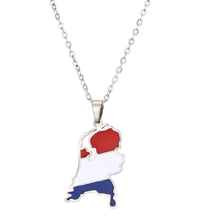

Netherlands Map Pendant Necklace Stainless Steel Flag Charm Neck Chain Jewelry 1 срібний