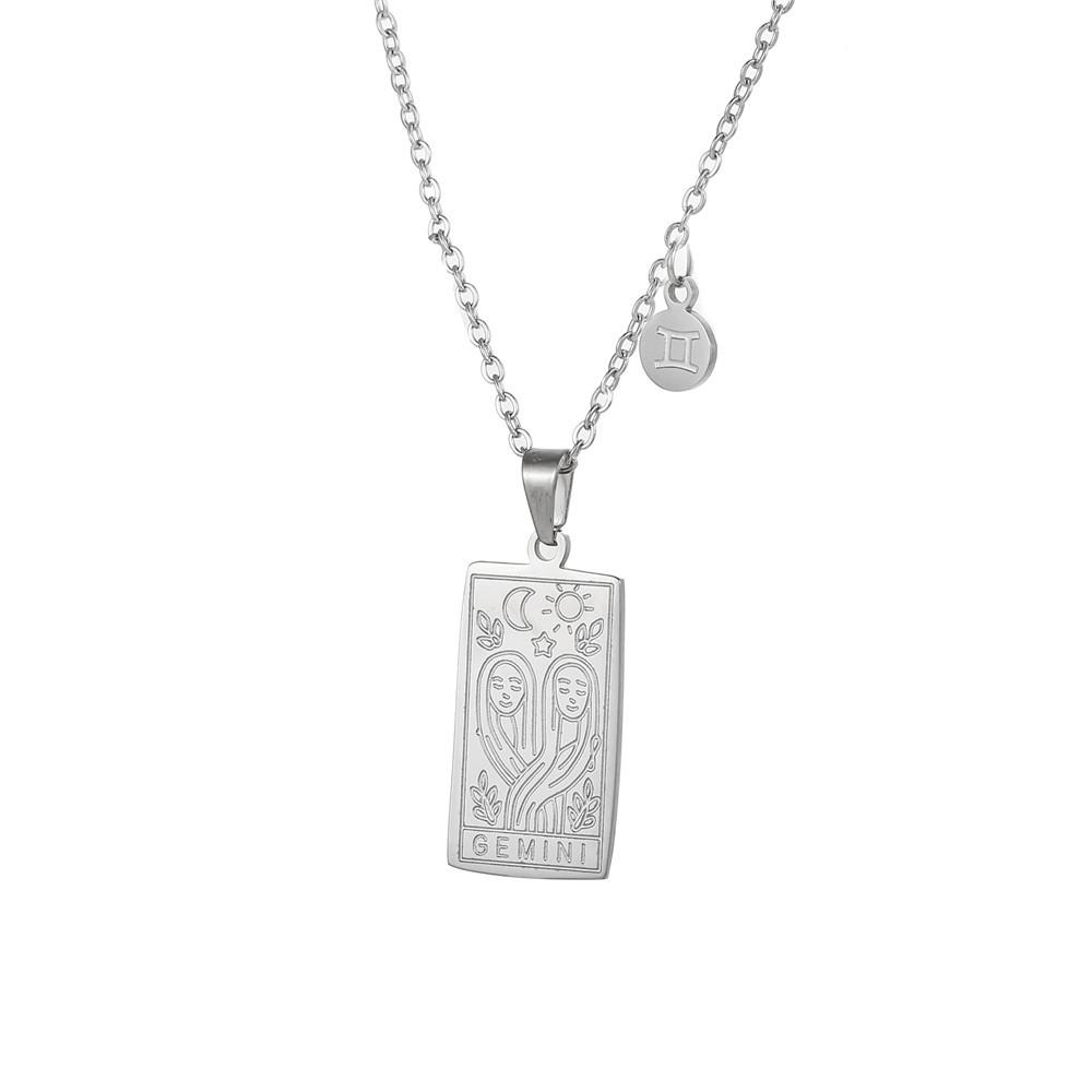Twelve Constellations Tarot Card Stainless Steel Necklace with Fade-Resistant Pendant