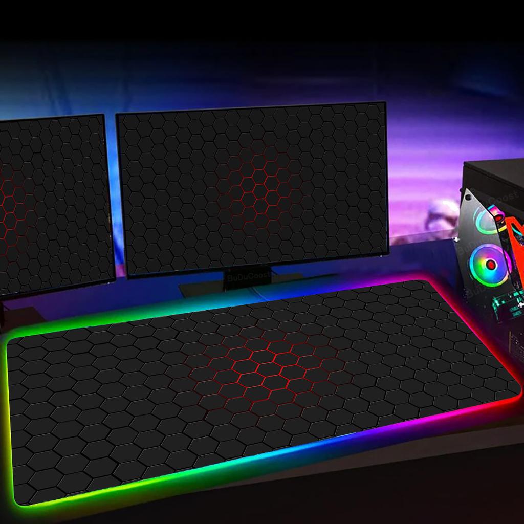 RGB Sechseck Gaming Mauspade XXL Rutschfester Teppich Schreibtischunterlage Computer Zubehör Büro Geometrisches Mauspade Leuchtende Erweiterte Spielmatte