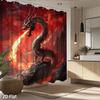 Fire Dragon Shower Curtain – Mythical Red & Black Dragon Breathing Flames On Dark Background, Waterproof Polyester, 72X72Inch