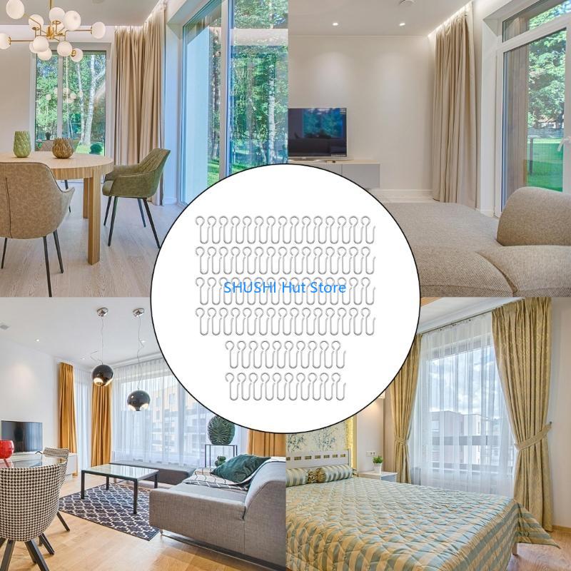 Curtain Hanging S13 Hook Set, Curved 80Pcs Curtain Hook for Home & Office Window Treatments D57B