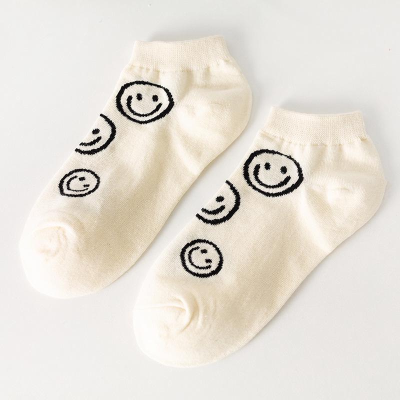 Women's Black Smiley Face Low-Cut Boat Socks - Summer Thin & Breathable Cartoon Design