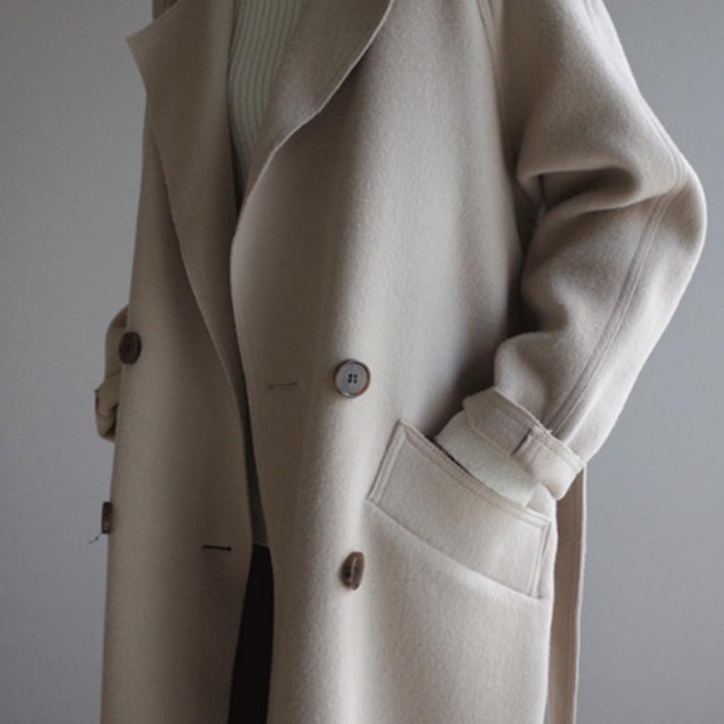 Fashionable Women's Loose Over-the-Knee Belted Wool Coat