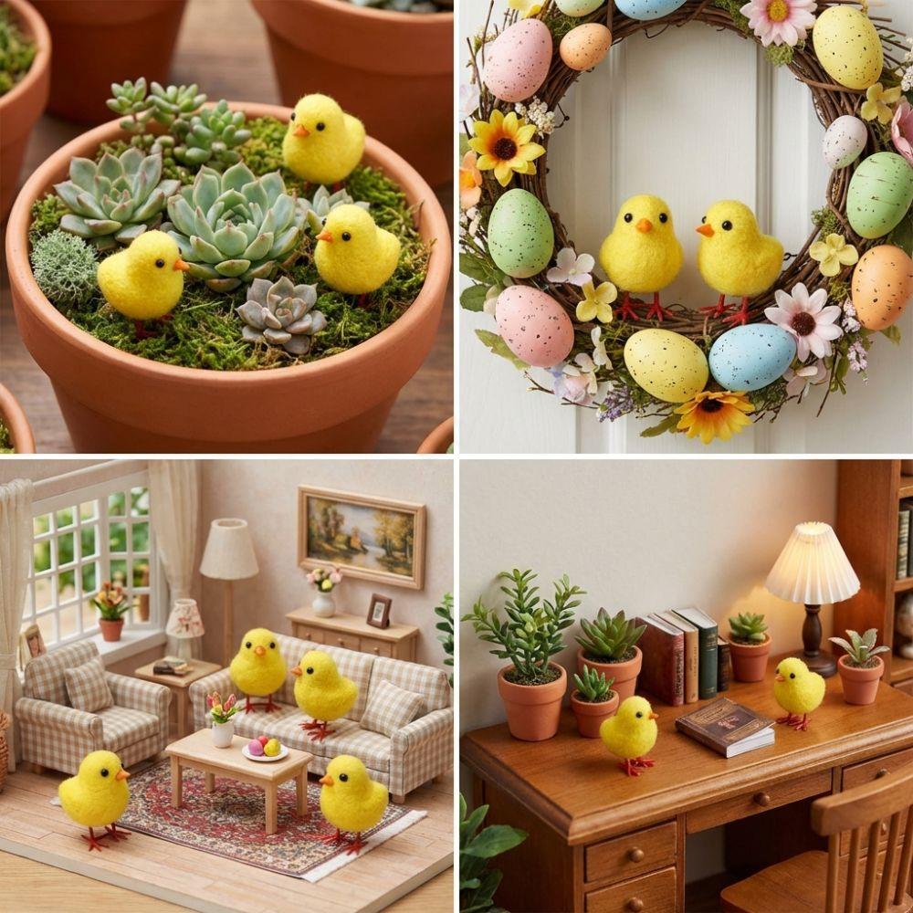 Realistic Easter Chick Figurine Animal Mini Chicken Toy Cute Plush Chicks  Flower Pot