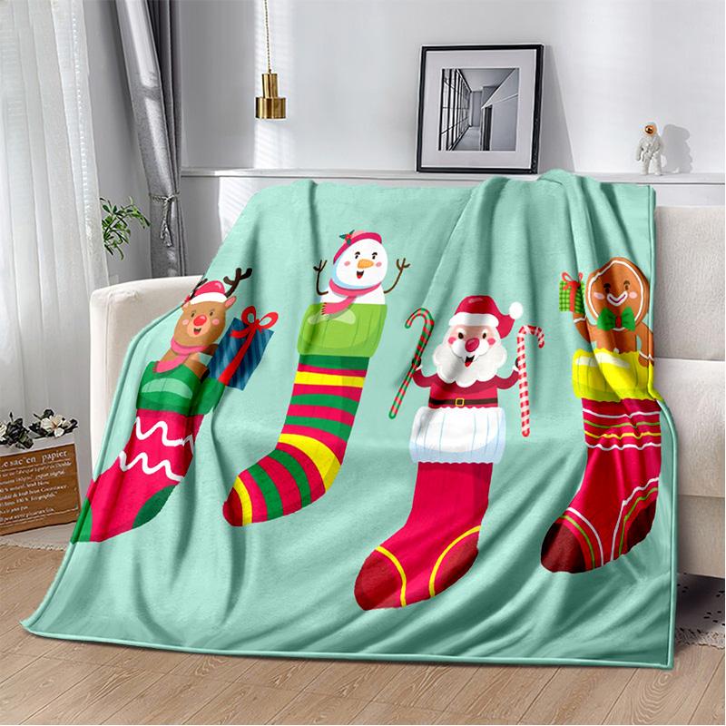 Cartoon Santa Claus Merry Christmas Tree Kid Gift  Soft Plush Blanket,Flannel Blanket Throw Blanket for Living Room Bedroom Sofa