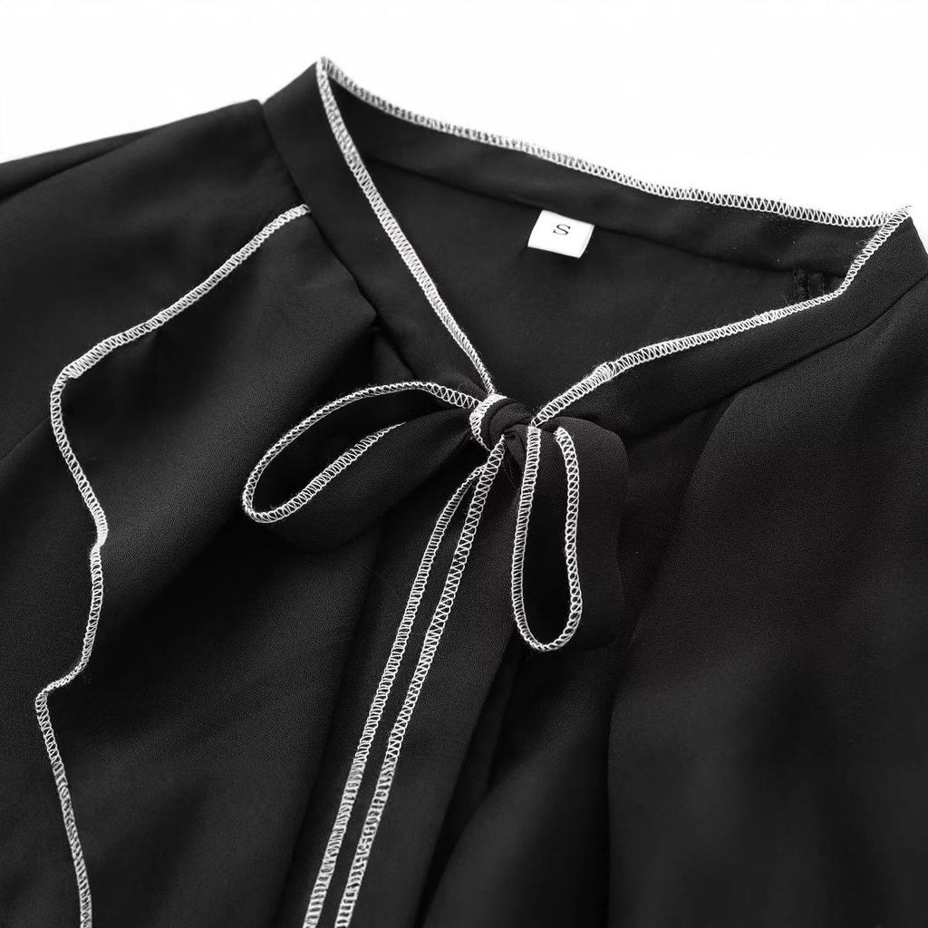 European and American Women's Autumn 2024 Layered Lace-Up Color Block Shirt