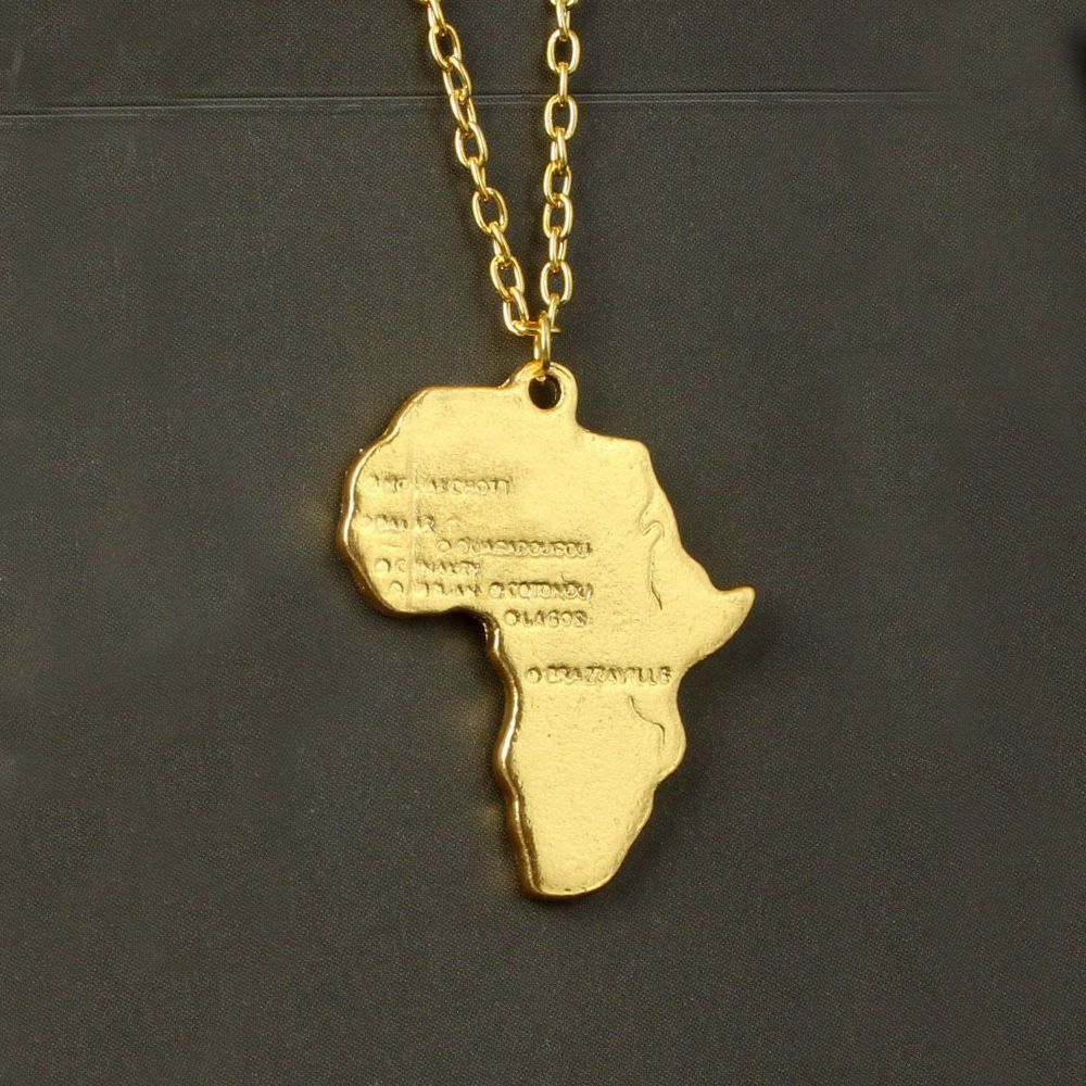 Men Ethnic Fashion Chain Country Africa Necklace Pendant African Map Gold