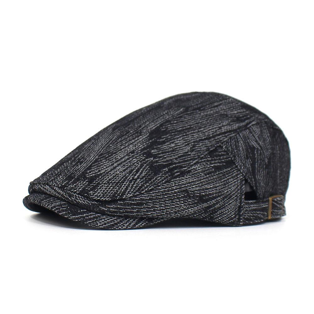 Fashion Cotton Jacquard Denim Beret British Vintage Versatile Forward-Facing Cap Striped Duckbill Cap Men's Trendy