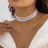 Collar de perlas blancas de imitación multicapa, cadena de cuentas, estilo punk, para damas, para bodas, collar corto de clavícula, joyería para banquetes.