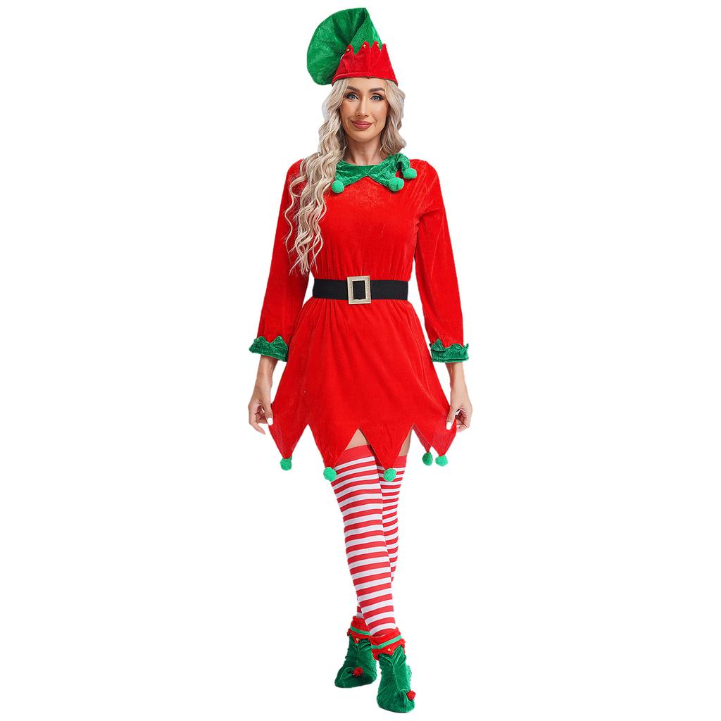Unisex Elf Cosplay Set 6ks Příslušenství Elfí uši Zvonky Pompony Klobouk Pás Boty Punčochy Vánoční kostým