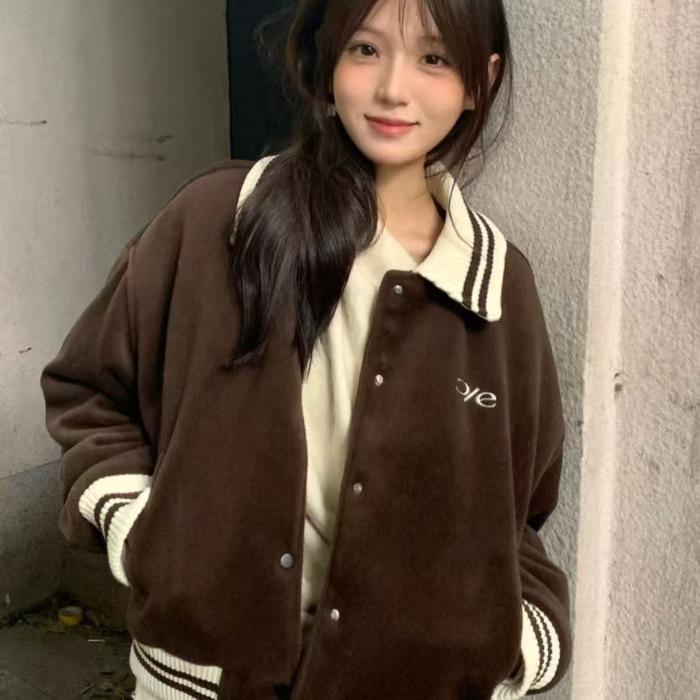 Maillard Women s Retro Embroidered Lapel Baseball Jacket - Spring 2025 Edition 2XL